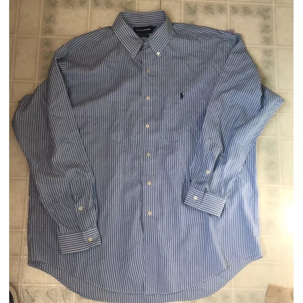 RALPH LAUREN Golf Men's Blue & White Stripe Button Down Shirt Sz XL Tilden - Picture 2 of 4